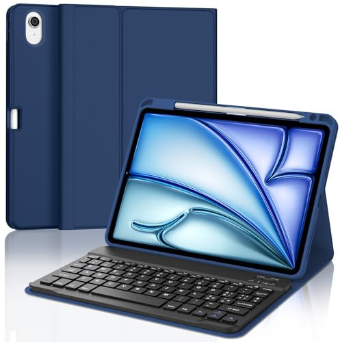 SENGBIRCH Custodia con Tastiera per iPad Air 11 (M3) 2025/Air 11 (M2) 2024, Air 6th/5th/4th Gen, Italiano QWERTY Tastiera Bluetooth Staccabile per iPad Pro 11 (4th/3rd/2nd/1st Gen), Blu Scuro