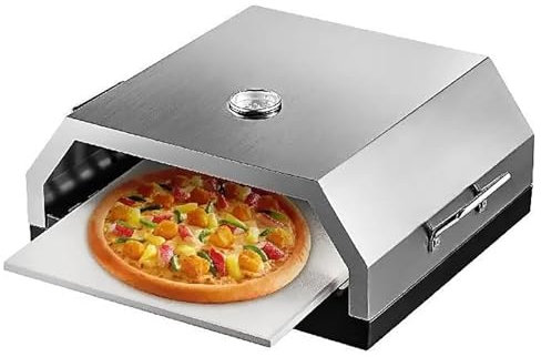 Horno de pizza con piedra de cerámica, kit de horno de pizza, horno de pizza portátil con parrilla de acero inoxidable for barbacoa de gas, carbón, pizzera, calor distribuido uniformemente