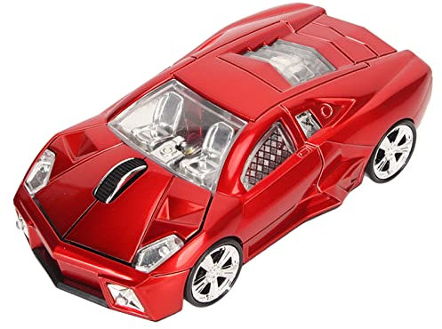 KIMISS 2,4 GHz Rote Kabellose Maus in Form eines Sportwagens, Büro-, Laptop-, Gaming- und Desktop-Maus mit USB-Empfänger, 1600 DPI-LED-Licht, Kompatibel mit Allen Betriebssystemen