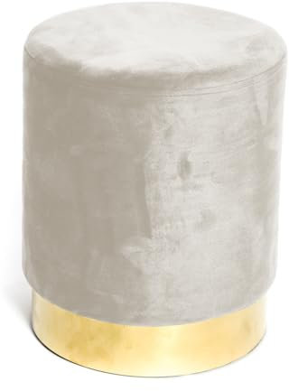 tex family - Pouf Cylindrique en Velours | Repose-Pieds & Assise Supplémentaire | Supporte jusqu'à 150 kg | Bord Doré Raffiné | Dimensions 32x40 cm, Beige