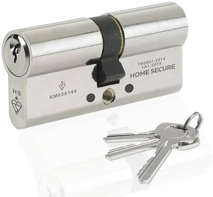 Home Secure™ Euro Cylinder Door Lock TS007 1 Star Security Rated with 3 Keys, Anti-Bump, Anti-Drill, Anti-Pick, Anti-Screw, Anti-Twist for UPVC, Wooden, Composite Doors (Polished Nickel, 35mm X 35mm)