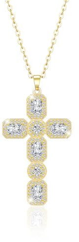Linawe Kreuzkette Goldkette Halskette Damen Kreuz Kette Gold, Diamant Geburtsstein Kristall Kettenanhänger, Vergoldete Goldene Kette mit Anhänger, Schmuck Damenkette Jewelry