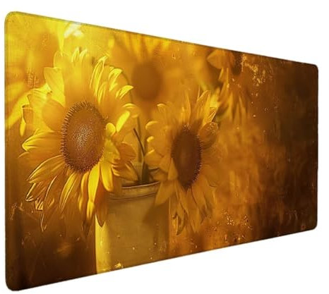 Mauspad Groß – 70 x 30cm Gaming Mousepad – rutschfest und Wasserdicht – Nahtlose Kanten Mouse Pad verbessert Geschwindigkeit und Präzision, Mausmatte für PC, Büro, Laptop, Computer – (Gelb Blume) 1-BF