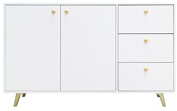 AGMAT-FURNITURE Kommode Siena mit 3 Schubladen und 2 Türen, Sideboard in Farbe: Weiss, Schrank in Größe: 140 x 86 x 41 cm