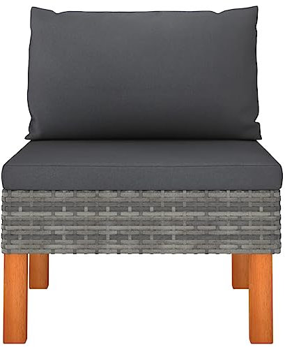 TJROO Terrassenmöbel, modulares Mittelsofa mit Kissen und Beinen aus Holz, Sitzgruppe für den Garten, Sofa für den Außenbereich aus Polyrattan und massivem Eukalyptusholz