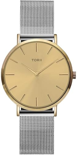 TORII Damenuhr Gold Edelstahl - rund Quarz G34SS.GG Milanaise-Armband Strichindizes wasserdicht 50 m