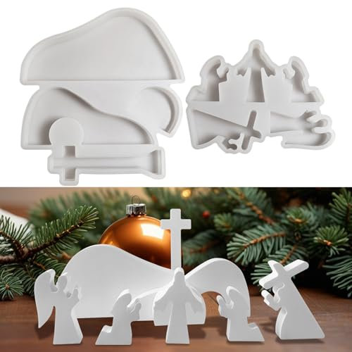 2 Stück Silikonform Krippe, Silikonform Weihnachten, Silikonformen Gießformen Weihnachten, Gießform Weihnachten, Krippenfiguren Gießform, Gießformen Weihnachten für DIY Krippe Handwerk (Q)