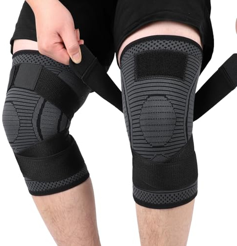 Ruilaibao Plus Size Knee Support for Women Men Extra Large Brace 3xl 4xl 5xl for Obese People Arthritis Meniscus Tear Adjustable Knee Compression Sleeve for Sports Bodybuilding 2 Pack (Black, 5XL)