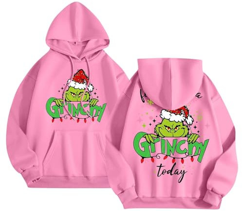 Grinch+KostüM Schlafanzug Grinch Damen Weihnachtspullover Damen Lustig üBergroßE Langarm Kapuzenpullover Mit Taschen Mode Weihnachten Grafik Backprint Sweatshirts GrinchkostüM Damen Pullover Grinch