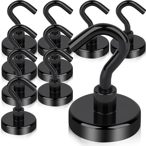 Aenienoe Magnethaken Extra Stark 32mm Starke Magnete mit Haken Groß Magnetische Neodym Magnetic Hooks Hakenmagnete zum Aufhänger Küchen Camping Zubehör Magnethalter 10Stück Schwarz