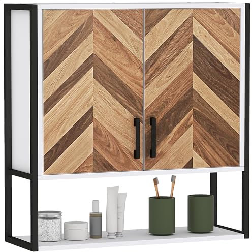HOMCOM Bathroom Cabinet Wall Mounted, Bathroom Wall Cabinet Medicine Cabinet with 2 Doors, Adjustable Shelf, Walnut