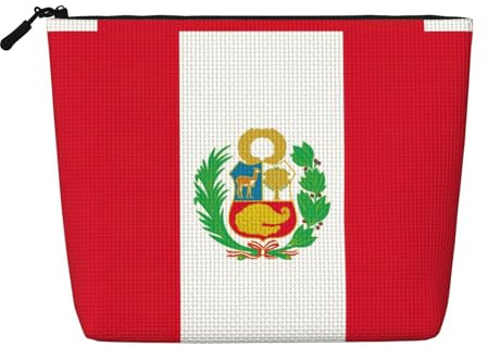 Vielseitige Reise-Make-up-Tasche mit Reißverschluss, Motiv: Flagge von Peru, Schwarz , Einheitsgröße, Kulturbeutel