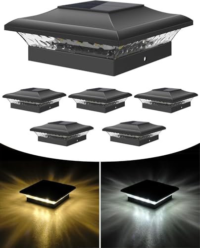 NATPOW Solar Post Lights, Solar Fence Post Lights Outdoor Garden, 2 Modes Post Cap Light Warm&Cool White, IP65 Waterproof Cap Lamp for 4×4 Vinyl/Wooden Posts, Park Squares, Corridors(6 Packs)
