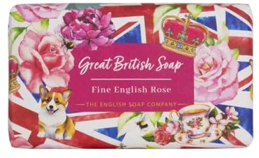 The English Soap Company Fine English Rose Great British Soap - Luxury Shea Butter Bar - Floral Rose Scent, Moisturising, Cruelty-Free, Plastic-Free Recyclable Gift Soap, Made in England - 190g