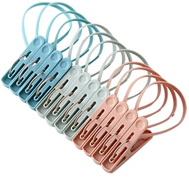 Lot de 12 épingles à linge avec corde pour le séchage de la corde à linge, pinces à linge, pinces à linge coupe-vent pour photos