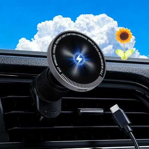 15W KFZ Autohalterung mit Ladefunktion Magnetwirkung KFZ Handyhalterung | mit Ladefunktion, MagSafe Ladegerät Lüftung Auto, Wireless Charger Car für iPhone 12-17 Serie, mit Sonnenblume