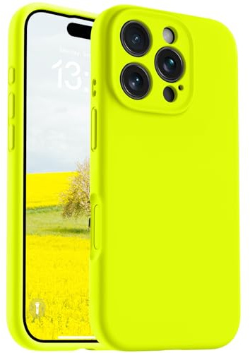 OTOFLY Magnetic for iPhone 16 Pro Case,Compatible with Magsafe,Classic Liquid Silicone Mobile Phone Case,Integrated Camera Control Button,Anti-Scratch Microfiber Lining,Neon Yellow