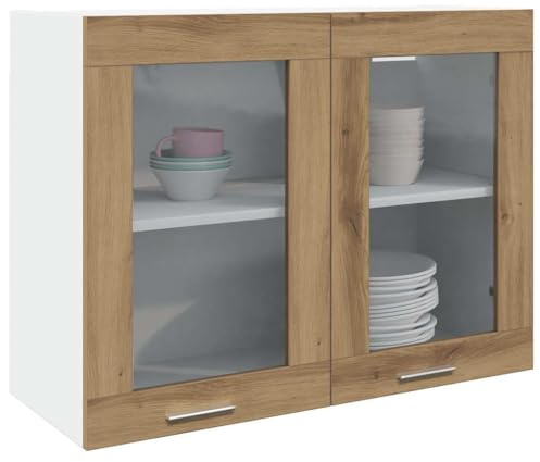 QZZCED Lyon Hängevitrine aus handgefertigter Eiche, 80 x 31 x 60 cm, aus technischem Holz, Wandschrank mit geräumigem Stauraum für Küche, stabiles und langlebiges Design
