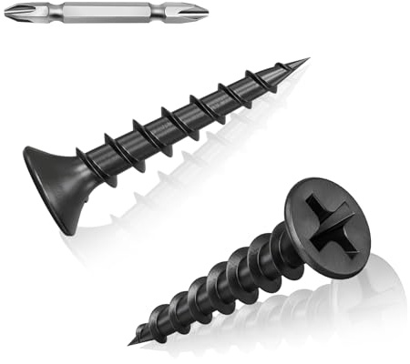 260 Pcs Black Drywall Plasterboard Screws M4 x 20mm, Cement Board Screws | Drywall Screws Coarse, Exterior Decking Screws with Phillips Drive Bit, Black Wood Screws for Drywall Wood and Furniture