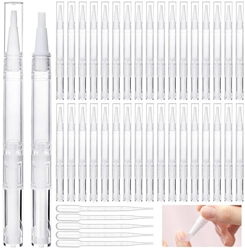CAIYUANGUANGJIN 55Pcs 3 ML Empty Cuticle Oil Pens and Droppers, Transparent Nail Oil Pen with Brush Tips, Twist Pens Cosmetic Lip Gloss Containers Applicators for Eyelash Growth Liquid