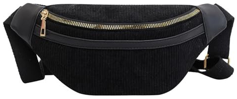 Hernin Cord Bauchtasche Herren und Damen Umhängetasche Crossbody Bag mit Verstellbarem Riemen Crossbody-Gürteltasche Damen Bauchtasche aus Cord (Schwarz)