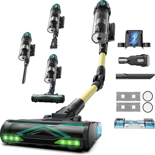 Vexilar V15Max Aspiradora sin Cable 65KPa, Aspiradora Inalámbrica Antienredos, 60 Minutos Autonomía, con Fregado, Depósito de 1,5L, Diseño de Moda, Aspirador Escoba para Suelos/Alfombras/Coche/Pelos