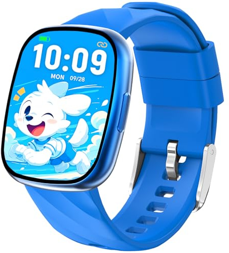 PTHTECHUS Smartwatch Kinder, Telefonuhr Sport Fitness für Kinder, IP68 Wasserdicht, 100+ Sportmodi, Benachrichtigungen Nachrichten, Fitness-Tracker für Jungen Mädchen (Blau)