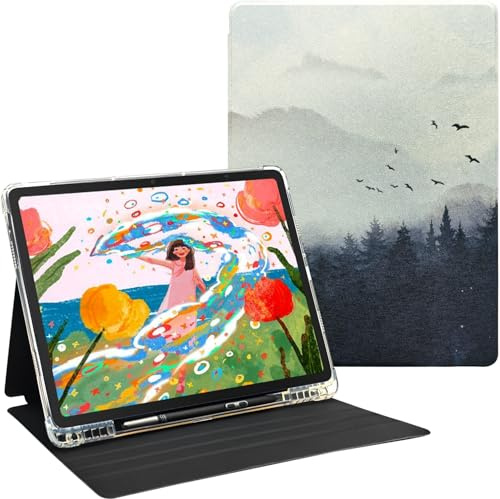 GOVTVA Case for XPPen Magic Drawing Pad 12.2 Smart Auto Sleep/Wake Ultra-Thin Transparent TPU Stand Cover with Built-in Pen Holder & Magnetic Closure (Misty Forest)
