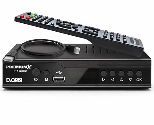 PremiumX Sat Receiver FTA 522 HD - DVB-S2 Digital Satellitenreceiver, Unicable tauglich, HDMI & SCART, 2X USB Media Player, 12V FullHD, vorinstallierte deutsche Sender