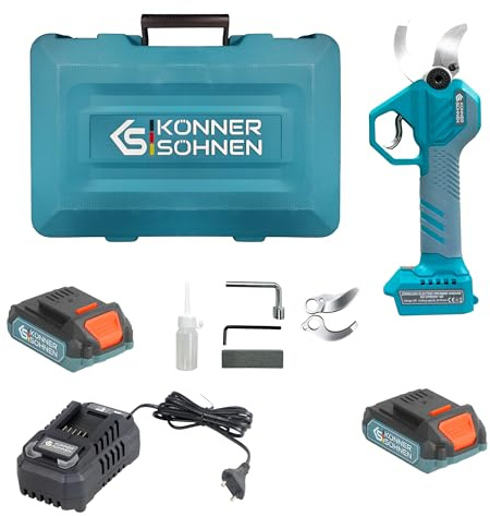 K&S Könner&Söhnen Akku-Gartenschere KS CPS20V-40 CASE PLUS mit Klingen aus Karbonstahl, maximale Schnittbreite 40 mm, mit Akku und Ladegerät im Lieferumfang enthalten + Akku KS 20V2-1 als Geschenk!