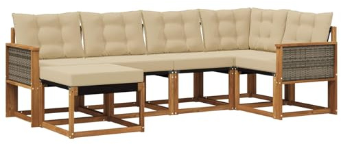 vidaXL Outdoor-Sofagarnitur mit Kissen 6 pcs Natur und Beige, Moderne Outdoor-Sofa-Sitzgruppe, stylische Gartenmöbel, robuste Terrassenmöbel, Bequeme Lounge für den Garten