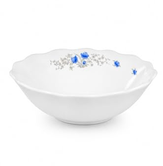 C&S Homestore Set of 6 Porcelain Soup Bowls White with Blue Floral Design, Deep Cereal Bowls for Soup, Pasta, Noodles, Dessert, Salad, Breakfast, Everyday Dining Bowl Set (6Inch / 15.2CM)