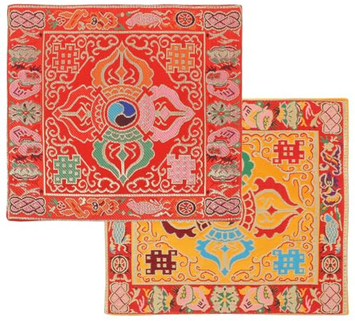 Buddhistisches 2 Klangschalenkissen Brokatseide Stück | Leicht Design Tragen, Kompakt Einfach Verstauen, und Schlichtes für Buddhistische Nutzung