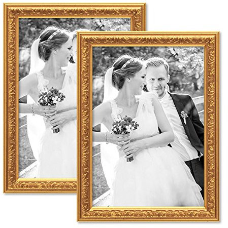 PHOTOLINI 2er Set Bilderrahmen Antik Gold Nostalgie 21x30 cm DIN A4 Fotorahmen mit Glasscheibe/Kunststoff-Rahmen
