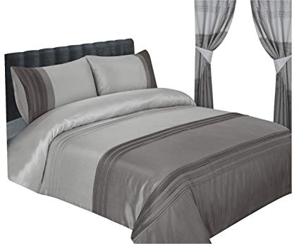 Sterling Mill Charcoal Luxury Pleated Faux Silk Duvet Cover Set Super King | Luxury Faux Silk | Elegant Pleated Design | Includes 2 Pillowcases | Super King 260 × 220 cm