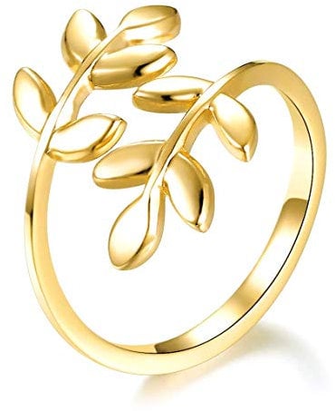 ELBLUVF 18 Karat Edelstahl Silber Rose vergoldet Blätter Blatt Lorbeer verstellbar Zweig Ring Schmuck, Edelstahl, Adjustable, gold, ELBLUVF emily a062