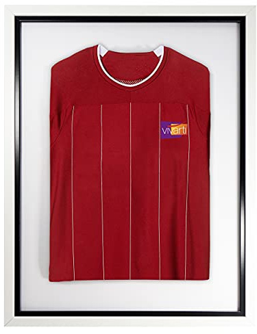 Vivarti DIY Adult Standard Sports Shirt Display Frame for Football Shirt, Rugby Shirt, Band T-Shirt Shadow Box - 60 x 80cm - White Frame, Black Inner Frame, White Backing Card