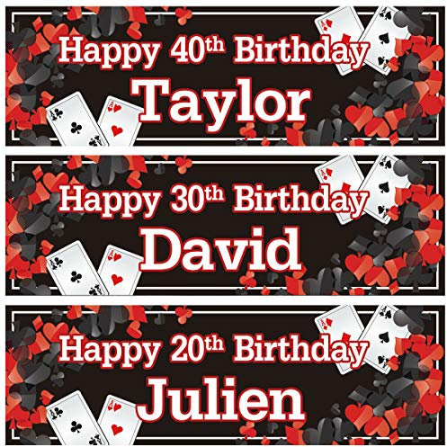2 personalisierbare Geburtstagsbanner Spielkarten Erwachsene Casino Poker Party Poster Dekoration