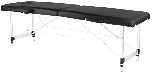 ACTIVESHOP Massageliege Klappbar Massagetisch Kosmetikliege Behandlungsliege Massage Table Komfort mit 2 Zonen höhenverstellbaren Aluminium-Füßen und Premium-PU-Leder mit Tragetasche Schwarz