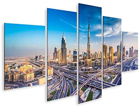 islandburner Bild auf Leinwand Dubai Skyline Schöne Stadt In Der Nähe Von Verkehrsreicher Autobahn Bilder Wandbilder Poster