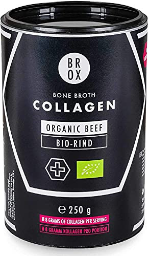 BROX Premium Bio Collagen Pulver Bio-Rind [250g] - 100% reines bioaktives Kollagen aus Rind - Peptide Typ 1,2,3 - neutraler Geschmack - Perfekt für Haut, Haare, Falten, Cellulite, Sport
