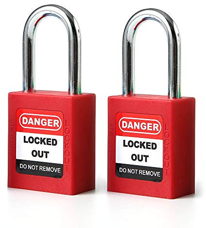 POFET 2PCS 38 mm / 1.5 pulgadas Cerraduras de bloqueo y etiquetado, Candado de seguridad, Plástico rojo