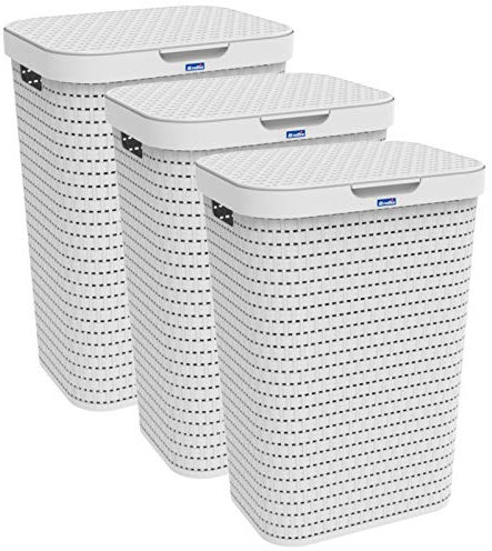 Rotho Country Wäschesammler mit Deckel in Rattan-Optik, Kunststoff (PP) BPA-frei, anthrazit, (3, Weiss)