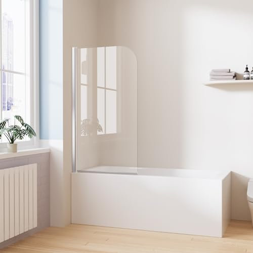 Heilmetz® Duschwand für Badewanne 70 x 140 cm Badewannen Duschwand Duschabtrennung 180° Drehbarer Badewannenaufsatz Duschtrennwand Badewannen 6mm ESG Glas mit Nano Beschichtung | Chrom