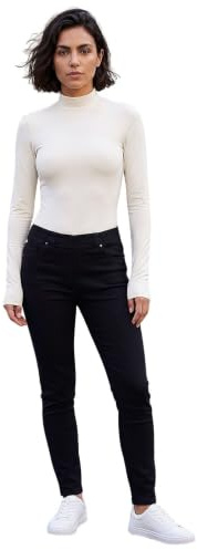 Roman Originals Jeggings for Women UK Jean Ladies Stretchy Trousers Denim Leggings High Waist Rise Pull On Skinny Straight Leg Cotton Pants Smart Casual - Premium Black (29 inch) - Size 10