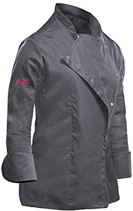 strongAnt Kochjacke Damen Langarm Stretch mit Druckknöpfen Kochuniform - Grau. Größe: XL