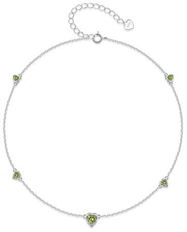 Sterling Silber Knöchel Armbänder für Frauen: August Geburtsstein Monatsstein Fußklets Olive Herz Stein Geburtstag Schmuck für Mädchen