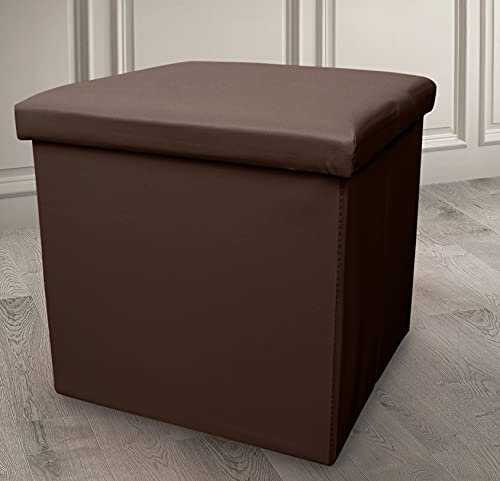 Home Republic Large Ottoman Storage Box Folding Seat, Storage Stool Faux Leather Toy Chest Practical Bench Blanket Box (Brown, 38x38cms)
