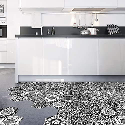 Piastrelle di cemento adesivi per pavimento - Azulejos con laminato Protezione plastica antiscivolo | Adesivi per piastrelle ad acqua resistente all'acqua Esagono - 40x90cm - 10 esagoni 20x18cm