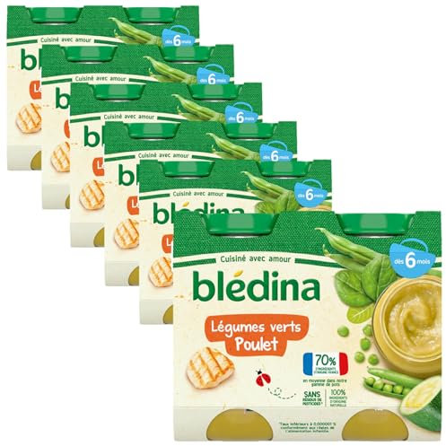 Blédina - Petits pots pour bébé - Légumes Verts Poulet - 70% d'ingrédients Français - Dès 6 mois - 12 pots de 200g